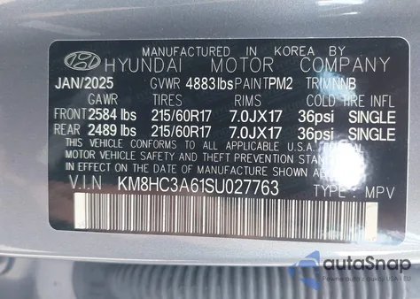 2025 Hyundai Kona Electric Sel z USA, uszkodzony, nr VIN KM8HC3A61SU027763